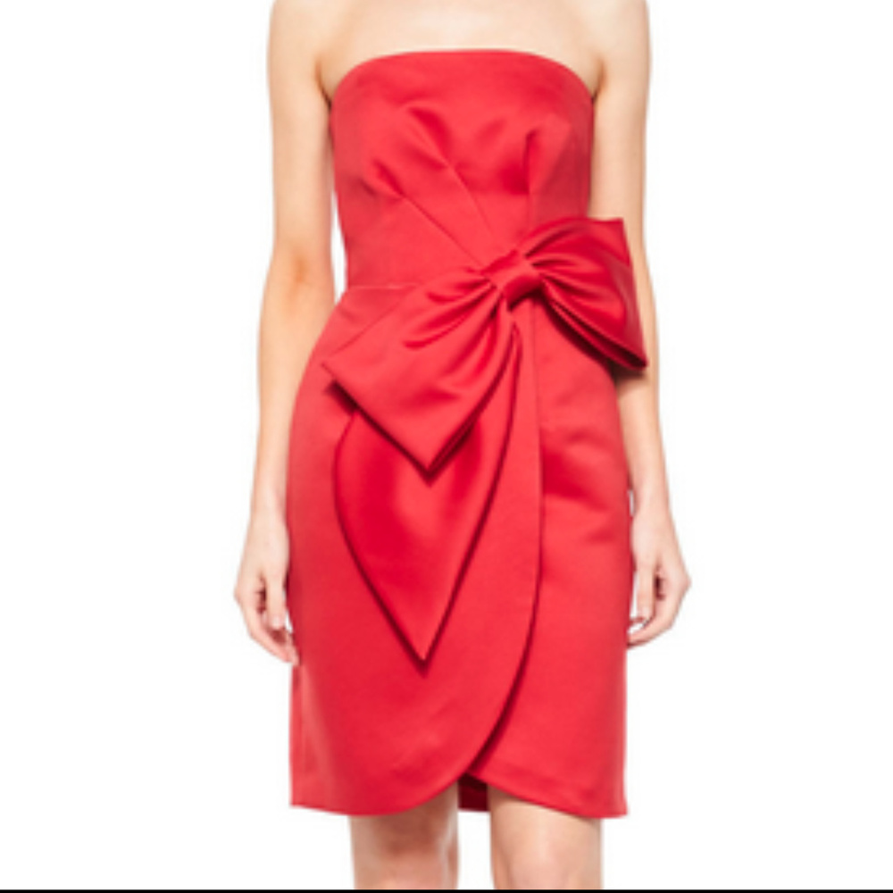NEW Milly Strapless Bow-Waist Cocktail Red Dress - Picture 3 of 8